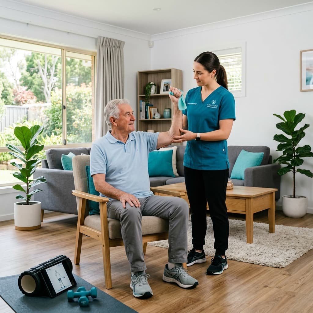 Physiotherapist guiding patient through exercises